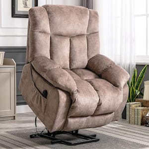 Camel Fabric Glider Recliner with Power Lift
