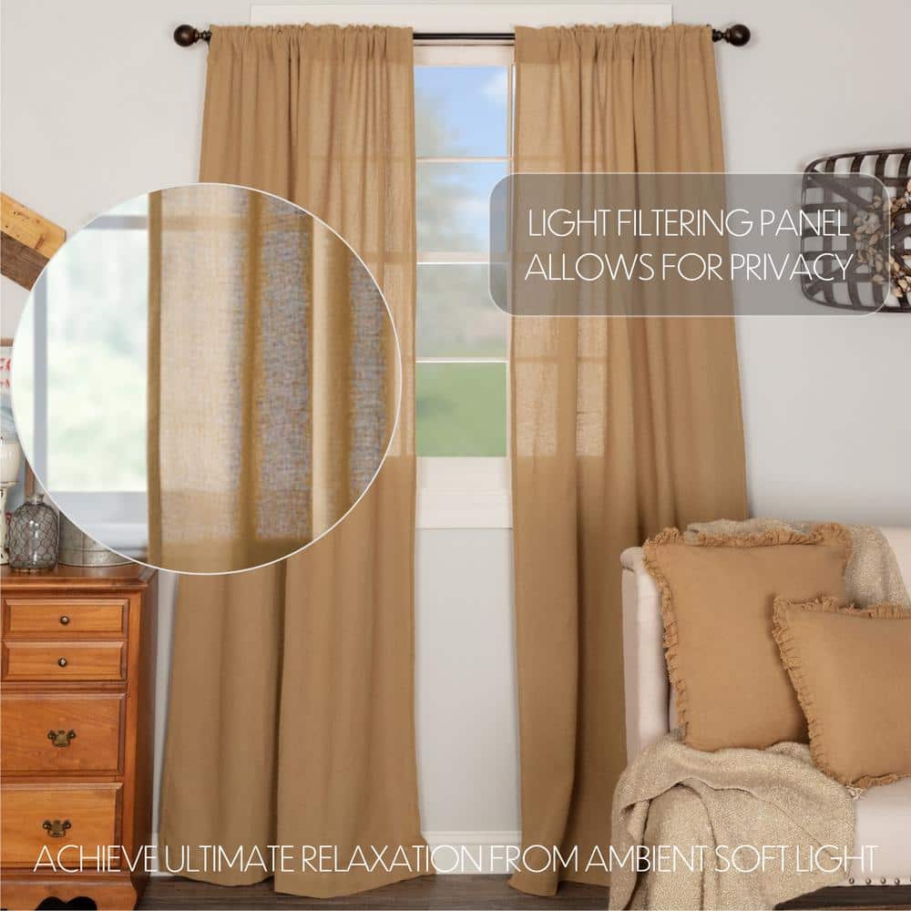 Natural Burlap Cotton Light-Filtering Rod Pocket Curtain Panels, 84" x 40"