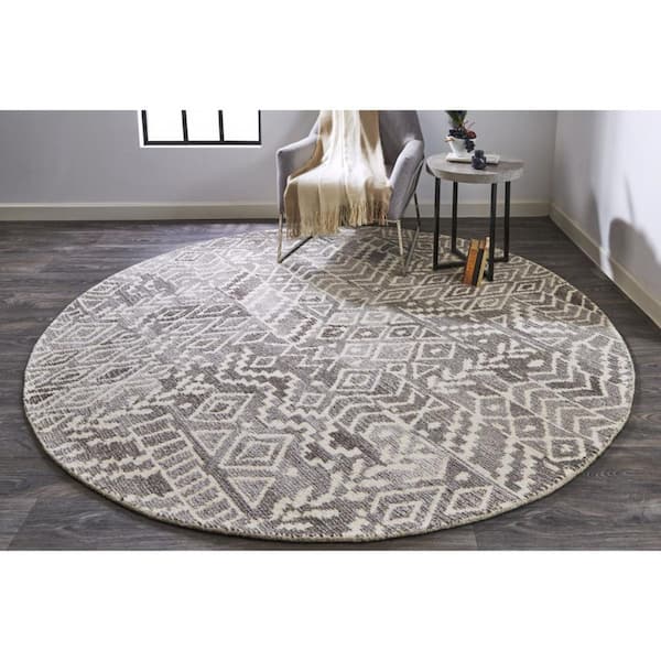 2 X 8 Gray, White Abstract Area Rug