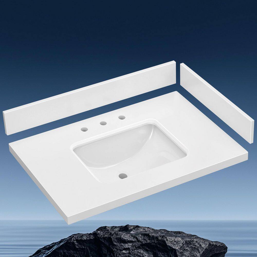 Por 24 in. W x 22 in. D Engineered Stone White Rectangular Single Sink Bathroom Vanity Top with Backsplash in White price history on PriceWatchPro