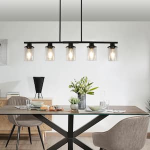 5-Light Matte Black Modern Pendant Light Chandelier with Clear Glass Shades with No Bulbs Included