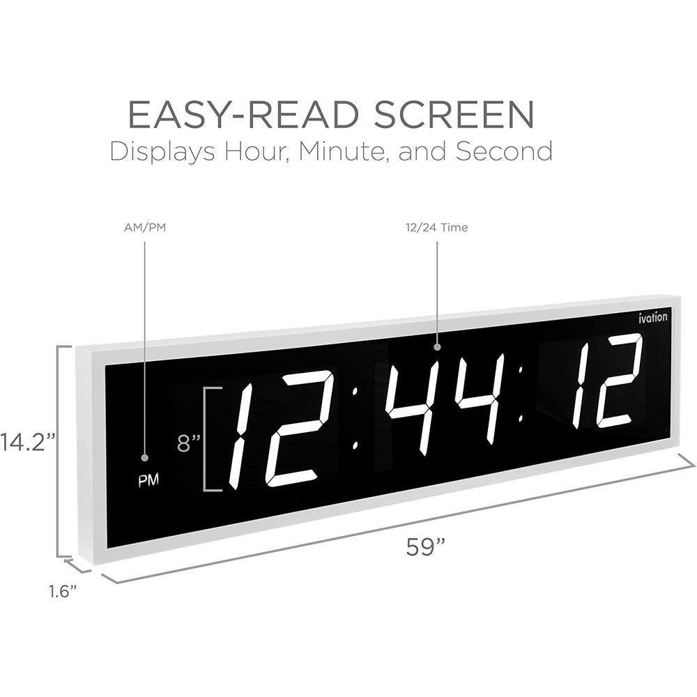 Ivation 60" White Oversized Digital LED Wall Clock with Remote