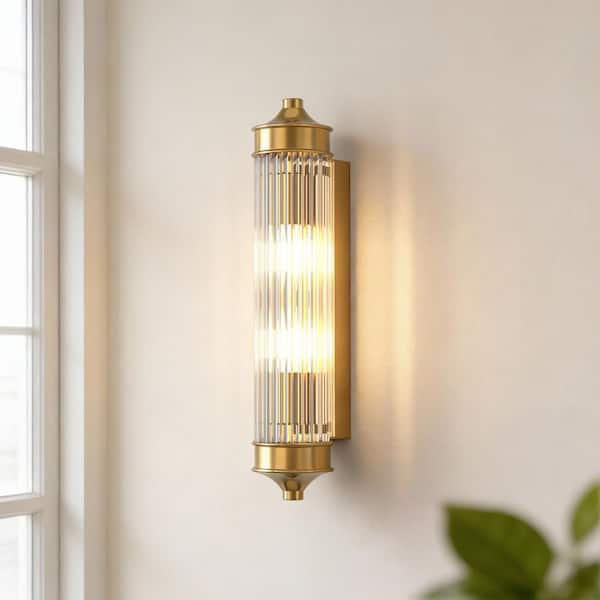3 in. 2-Light Gold Wall Sconce, Modern Clear Glass Tube Wall Mount Lamp,Creative Rotatable Wall Light for Bedroom,2 Pack