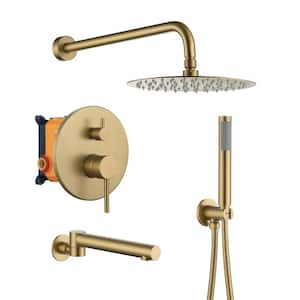 Wall Mount Single Handle 1-Spray Tub and Shower Faucet 1.8 GPM in. Brushed Gold S2 Pressure Balance Valve Included