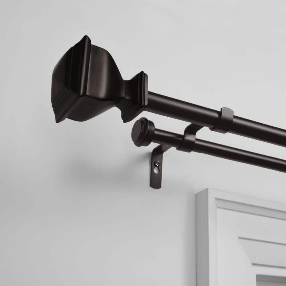 Matte Bronze Double Curtain Rod with Square Finials, 36"-72"