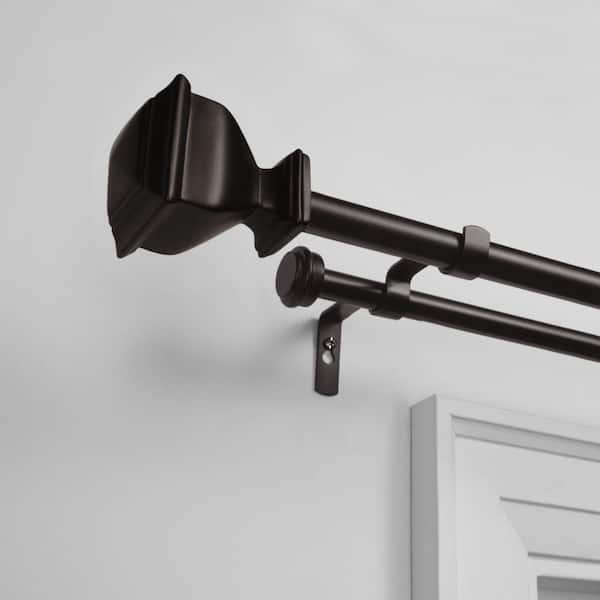 Napoleon 36 in. - 72 in. Adjustable Length 1 in. Double Curtain Rod Kit in Matte Bronze with Square Finial