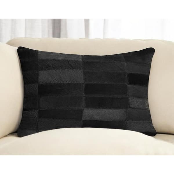 Black Plaid Polyester 12 in. x 20 in. Throw Pillow
