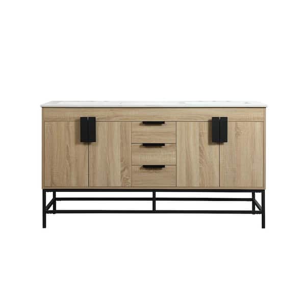 Unbranded Timeless Home 60 in. W x 22 in. D x 33.5 in. H Bath Vanity in Mango Wood with Ivory White Engineered Stone Top