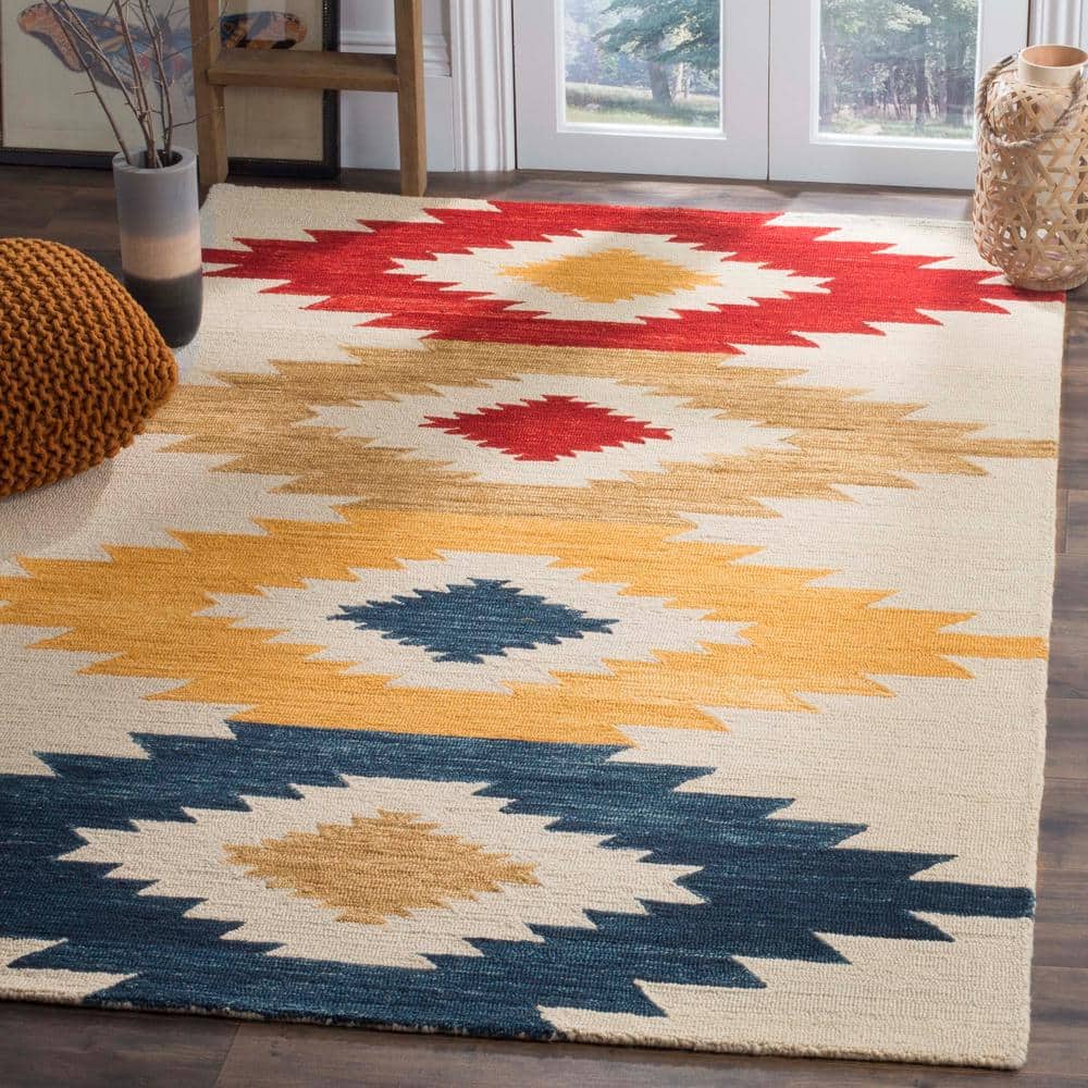 Ivory Geometric Tufted Wool Square Area Rug 8' x 10'