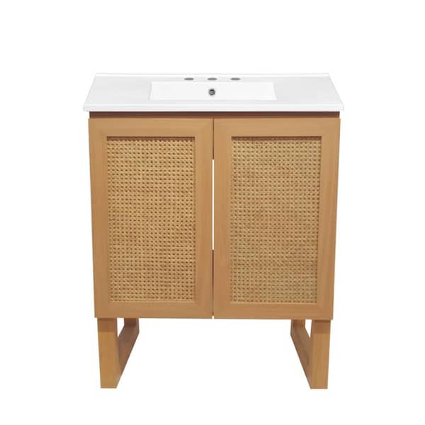 Swiss Madison Arles 30 in. W Bathroom Vanity in Natural Oak with White, 3-Hole Ceramic Sink Top
