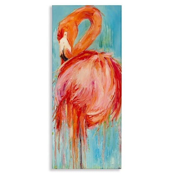 Bold Abstract Flamingo Painting by Kathleen Broaderick Unframed Graphic Art Print Coastal 40 in. x 17 in.