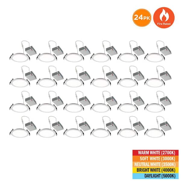 24-Pack 6 in. Fire Rated Canless Integrated LED Recessed Light Trim Downlight, 1200 Lumens, Selectable CCT 2700K-5000K