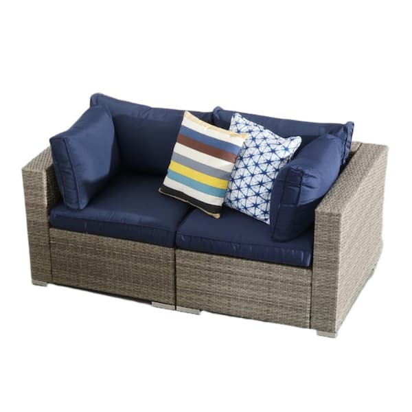 Wicker Outdoor Loveseat with Blue Cushions