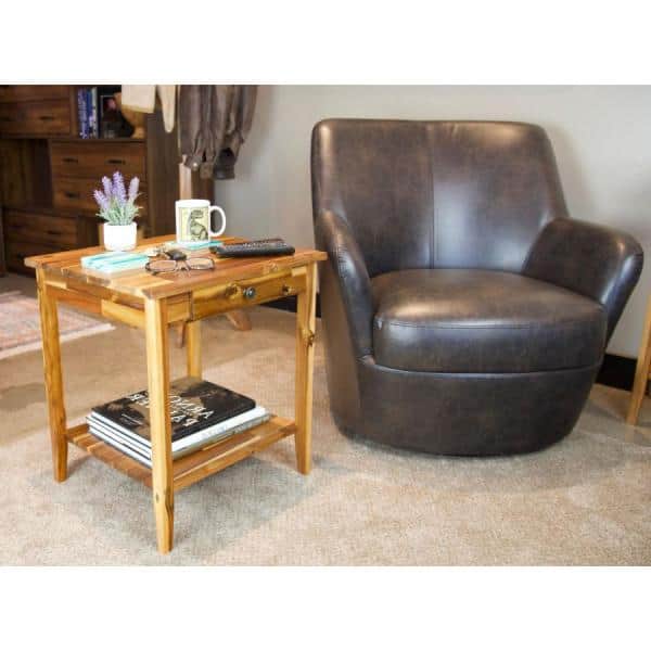 Solid Acacia Wood End Table with Drawer and Shelf