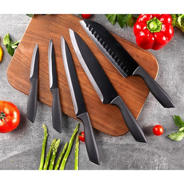 Wudkey 19-Piece High Carbon Stainless Steel Sharp Serrated Steak Knives Set, All in One Kitchen Knife Set with Block, Black