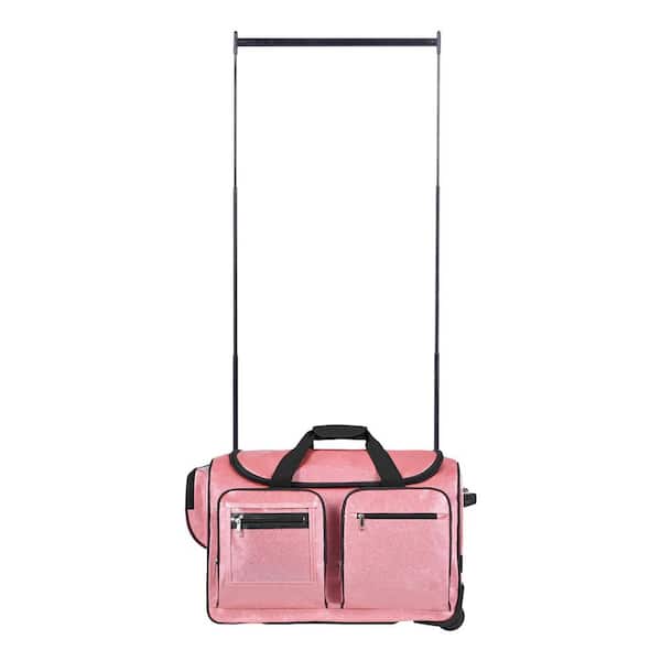 Dance Bag with Garment Rack 23 in. Rolling Dance Duffel with Wheels USB Port Height Adjustable Clothes Rack (Pink)