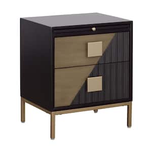 20 in. W Midnight Hour and Champagne Square Wood Top End Table with Pullout Shelf