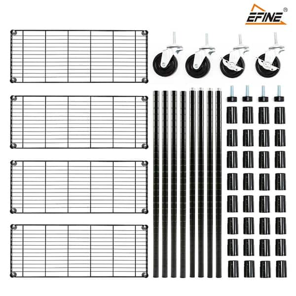 EFINE Black 4-Tier Rolling Heavy Duty Metal Wire Storage Shelving Unit Casters 1 in. Pole (36 in. W x 57.7 in. H x 14 in. D) RL33653