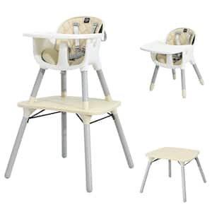 4 in 1 Beige PP Baby High Chair Convertible Toddler Table Chair Set with PU Cushion