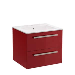 Ameno 24 in. W x 18 in. D x 20 in. H Floating Bath Vanity in Red with White Tekorlux Vanity Top with Basin