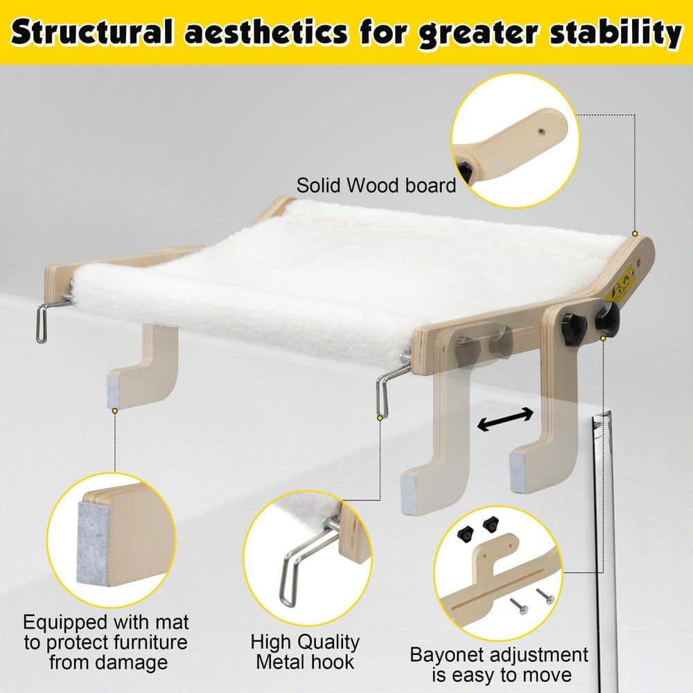 Small White Cashmere Rectangular Cat Hammock with Wooden Frame