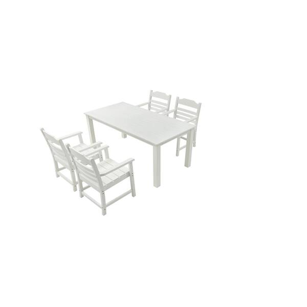 Zeus & Ruta White 5-Piece HDPE Outdoor Dining Set (4 Dinning Chairs Plus 1 Dining Table) for Backyard Garden Poolside Balcony