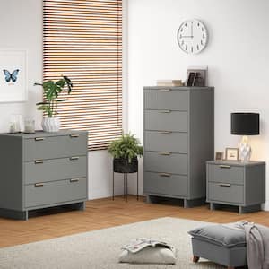 Granville Light Grey 2-Drawer 18.11 in. W Nightstand, 5-Drawer 23.62 in. W Chest and 3-Drawer 37.8 in. W Dresser