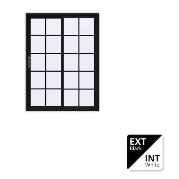 60 in. x 80 in. V-4500 Contemporary Black FiniShield Vinyl Left-Hand 10 Lite Sliding Patio Door w/White Interior