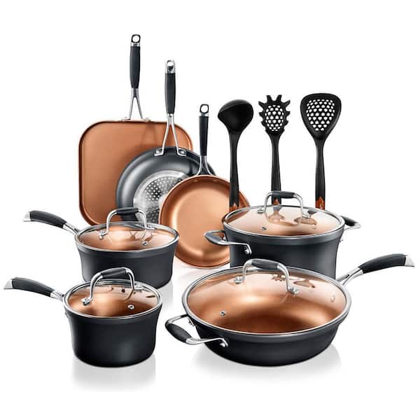 NutriChef Kitchenware Pots and Pans Luxury Kitchen Cookware Set, 3 Layers Copper  Non-Stick Coating Inside NCCWALN14.5 - The Home Depot