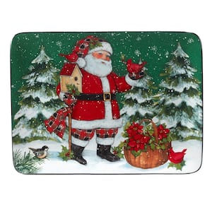 Christmas Lodge Santa 12 in. Multi-Colored Earthenware Serving Platter