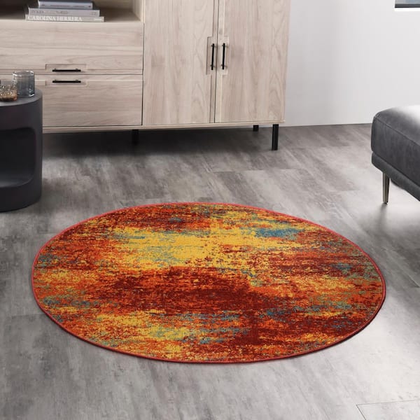 Essentials Flame 4 ft. x 4 ft. Abstract Contemporary Round Area Rug