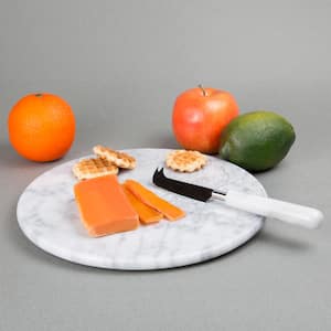 12 in. Off-White Natural Marble Round Board Cheese Serving Plate, Dessert Cake Service Board