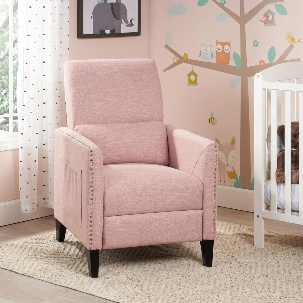 Light Blush Handcrafted Wood Push Back Recliner