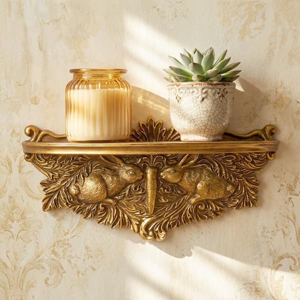 American Art Decor Ornate Gold Resin Rabbit Wall Shelf, Manor