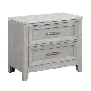 29.92 in. Gray, White and Chrome 2-Drawers Wooden Nightstand