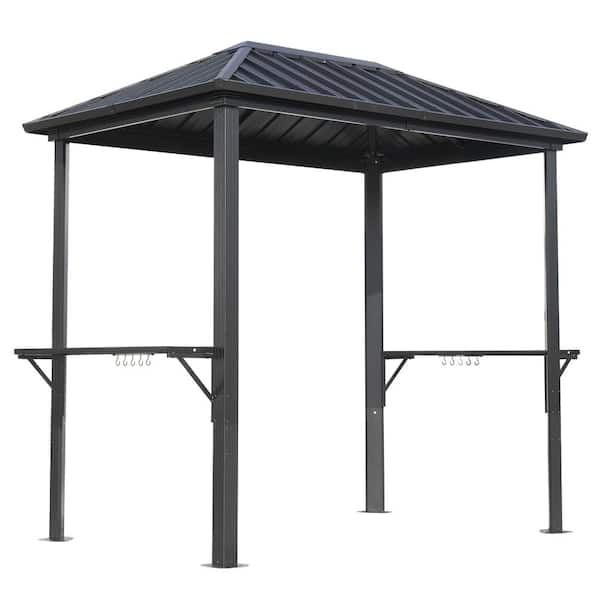 5 ft. x 8 ft. Grey BBQ Grill Gazebo with Metal Hardtop Roof, Outdoor Barbecue Gazebo Aluminum Frame for Patio Backyard