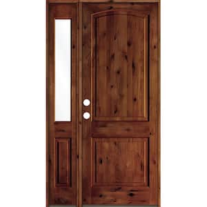 44 in. x 96 in. Knotty Alder 2 Panel Right-Hand/Inswing Clear Glass Red Chestnut Stain Wood Prehung Front Door