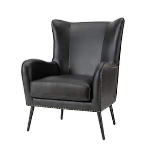 Harpocrates Modern Black Wooden Upholstered Nailhead Trims Armchair With Metal Legs
