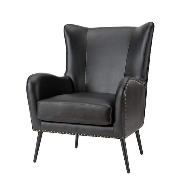 Harpocrates 30 in. Modern Black Upholstered Faux Leather Arm Chair with Metal Legs