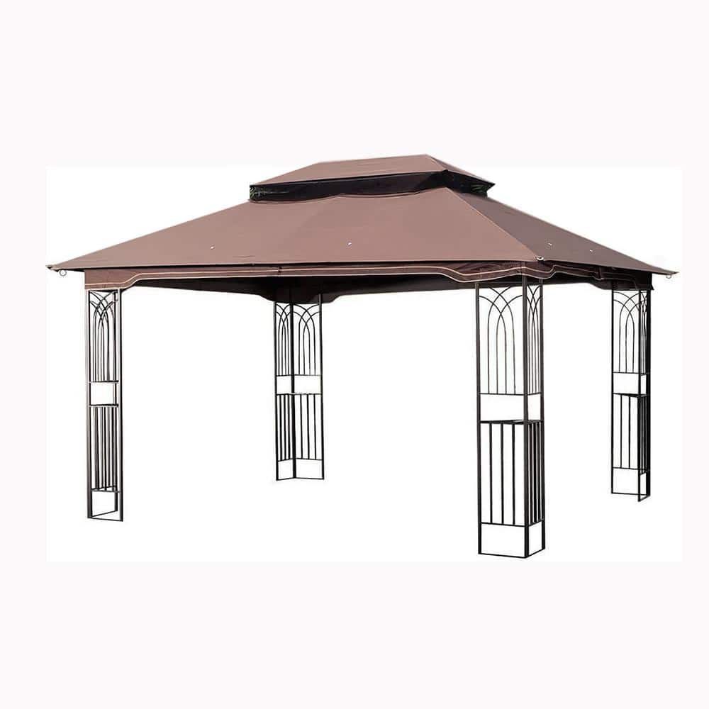 13 ft. x 10 ft. Outdoor Brown Metal Gazebo With Polyester Double Roof With Mosquito Net price history on PriceWatchPro