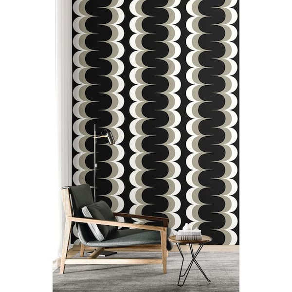 57.5 sq. ft. Onyx and Metallic Stone Mandolin Geometric Stripe Unpasted Nonwoven Paper Wallpaper Roll