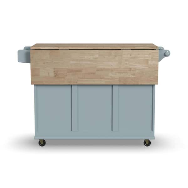 HOMESTYLES Dolly Madison Light Blue Kitchen Cart with Natural Wood