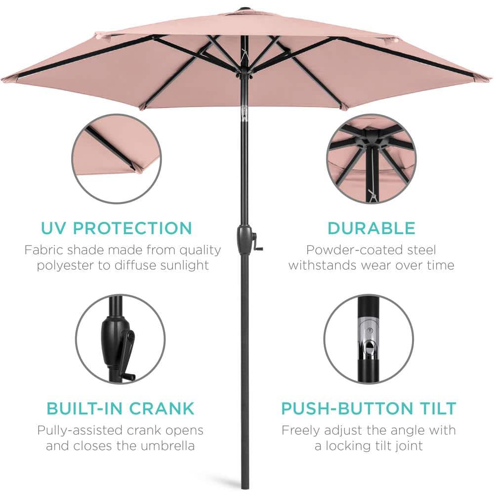 7.5ft Rose Quartz Polyester Outdoor Market Patio Umbrella with Steel Pole