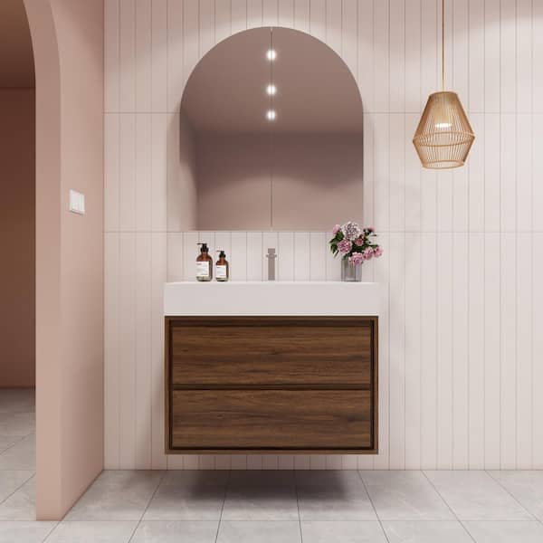 BV Better Vanity Saggie 36 in. W. x 20 in. D x 28 in. H Single Sink Floating Bath Vanity in Rosewood with White Acrylic Top