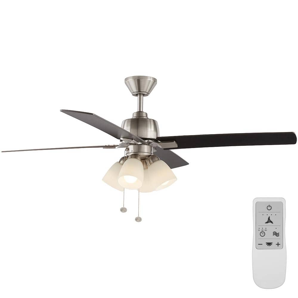 Hampton Bay Malone 54 in. LED Indoor Brushed Nickel Ceiling Fan with Light Kit Works with Google