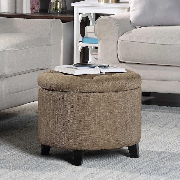 Convenience Concepts Designs4Comfort Sandstone Fabric Round Storage Ottoman