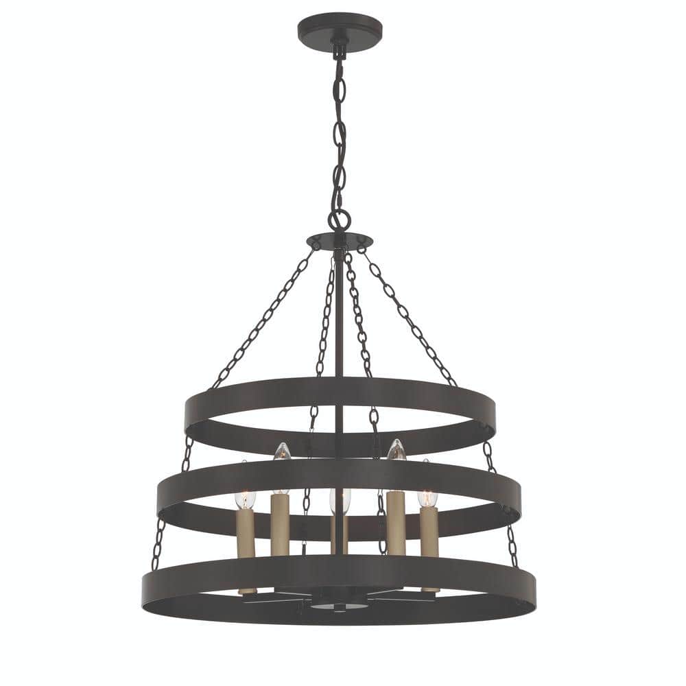 Classic Black 5-Light Candle Style Wagon Wheel Chandelier