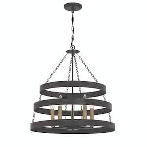 5 -Light Candle Style Wagon Wheel Chandelier in Classic Black/Brass Dust