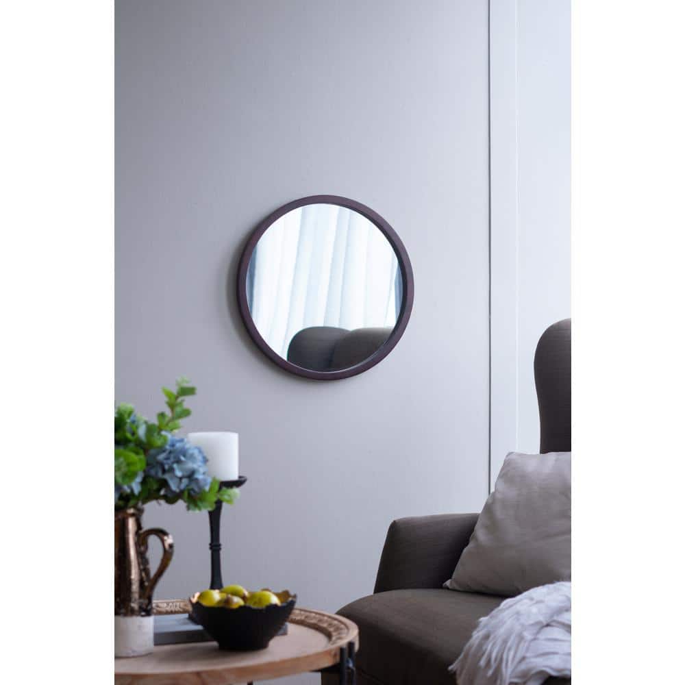 Round Dark Brown Mango Wood Wall Mirror 19.7"