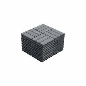 12 in. x 12 in. Gray Square Interlocking Deck Tiles Checker Pattern for Patio, Bancony, Pool Side (10 Pack)